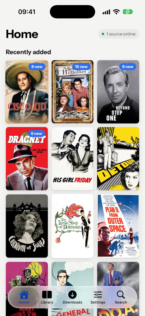 Potato's Home screen on iPhone: recently added shows and films as posters.